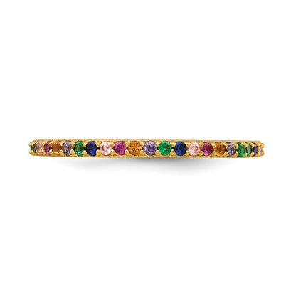 Sterling Silver Prizma Gold Tone 14K Flash Plated Colorful Cz Thin Band Ring (Size 7 Only)