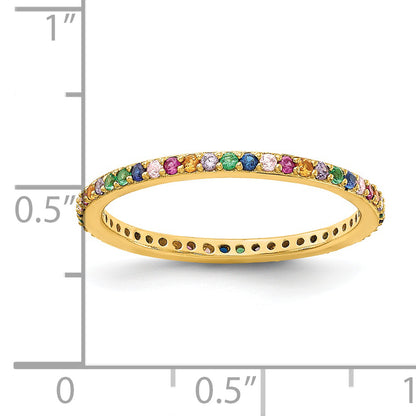 Sterling Silver Prizma Gold Tone 14K Flash Plated Colorful Cz Thin Band Ring (Size 7 Only)