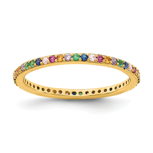 Sterling Silver Prizma Gold Tone 14K Flash Plated Colorful Cz Thin Band Ring (Size 7 Only)
