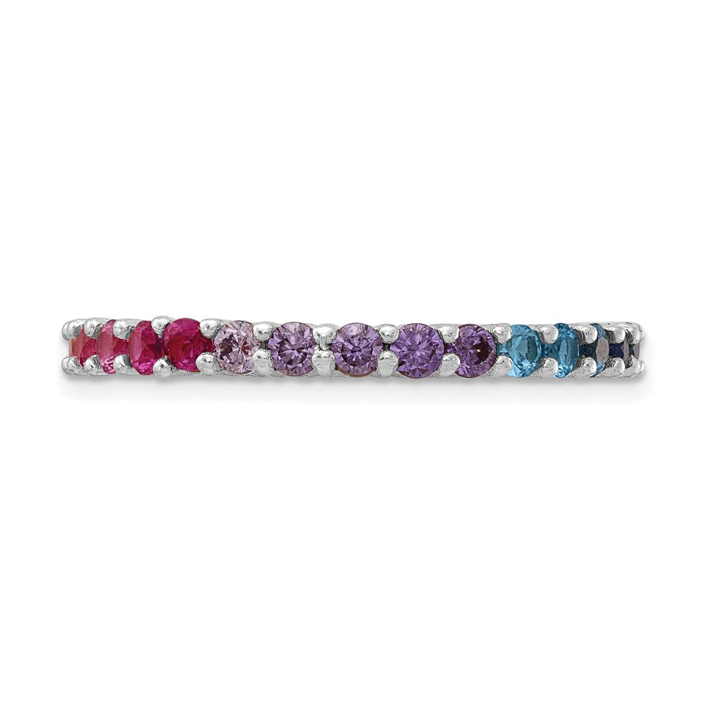 Sterling Silver Prizma Rhodium Plated Colorful Cz Eternity Band Ring