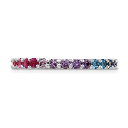 Sterling Silver Prizma Rhodium Plated Colorful Cz Eternity Band Ring
