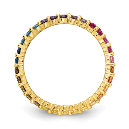 Sterling Silver Prizma Gold Tone 14K Flash Plated Colorful Cz Eternity Band Ring
