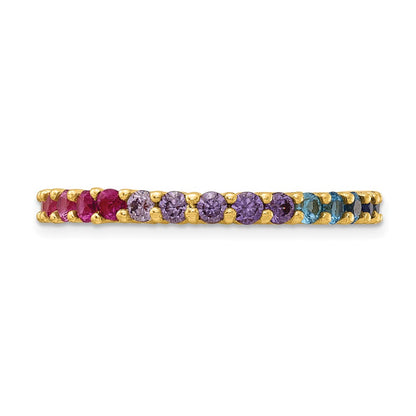 Sterling Silver Prizma Gold Tone 14K Flash Plated Colorful Cz Eternity Band Ring