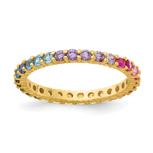Sterling Silver Prizma Gold Tone 14K Flash Plated Colorful Cz Eternity Band Ring