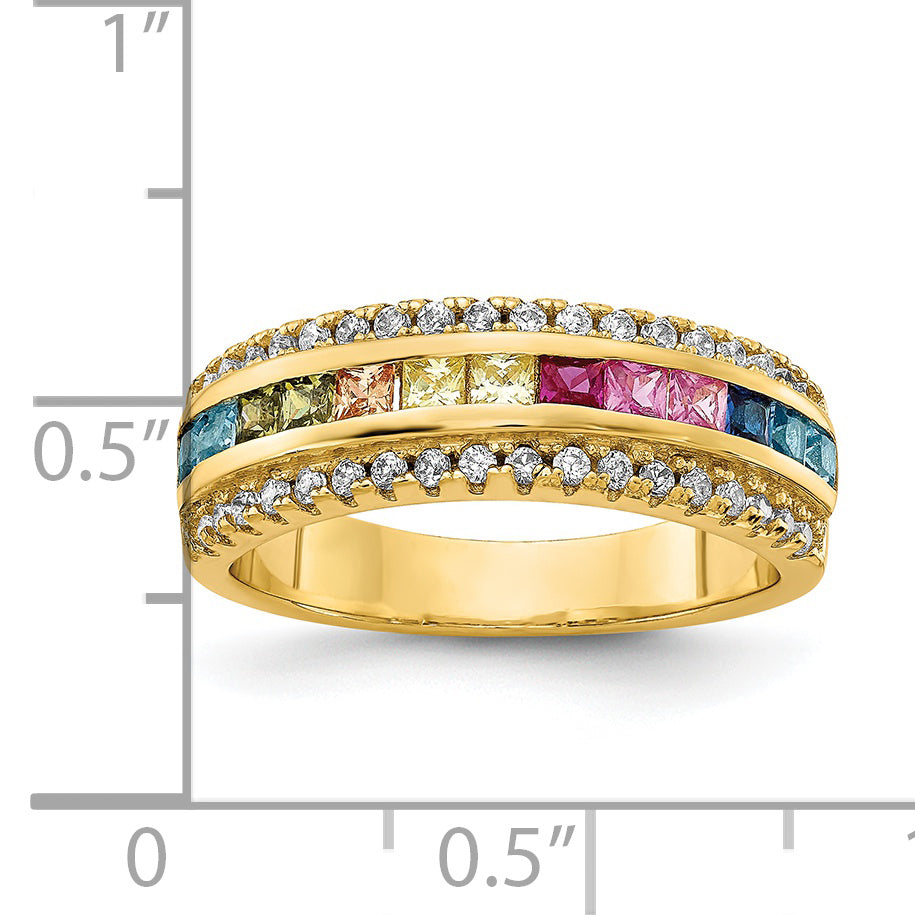 Sterling Silver Prizma Gold Tone 14K Flash Plated Channel Set Colorful And White Cz Ring