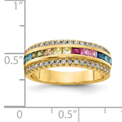 Sterling Silver Prizma Gold Tone 14K Flash Plated Channel Set Colorful And White Cz Ring