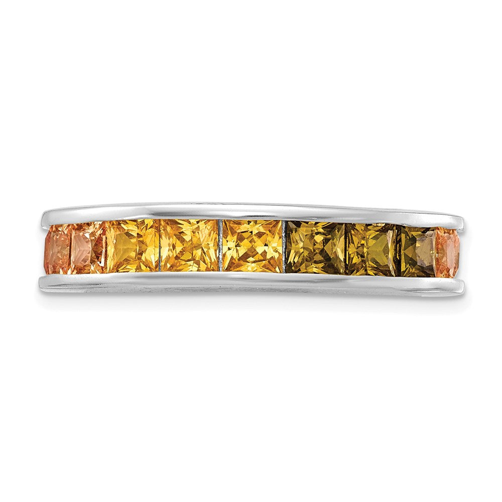 Sterling Silver Prizma Rhodium Plated Channel Set Colorful Cz Eternity Band Ring