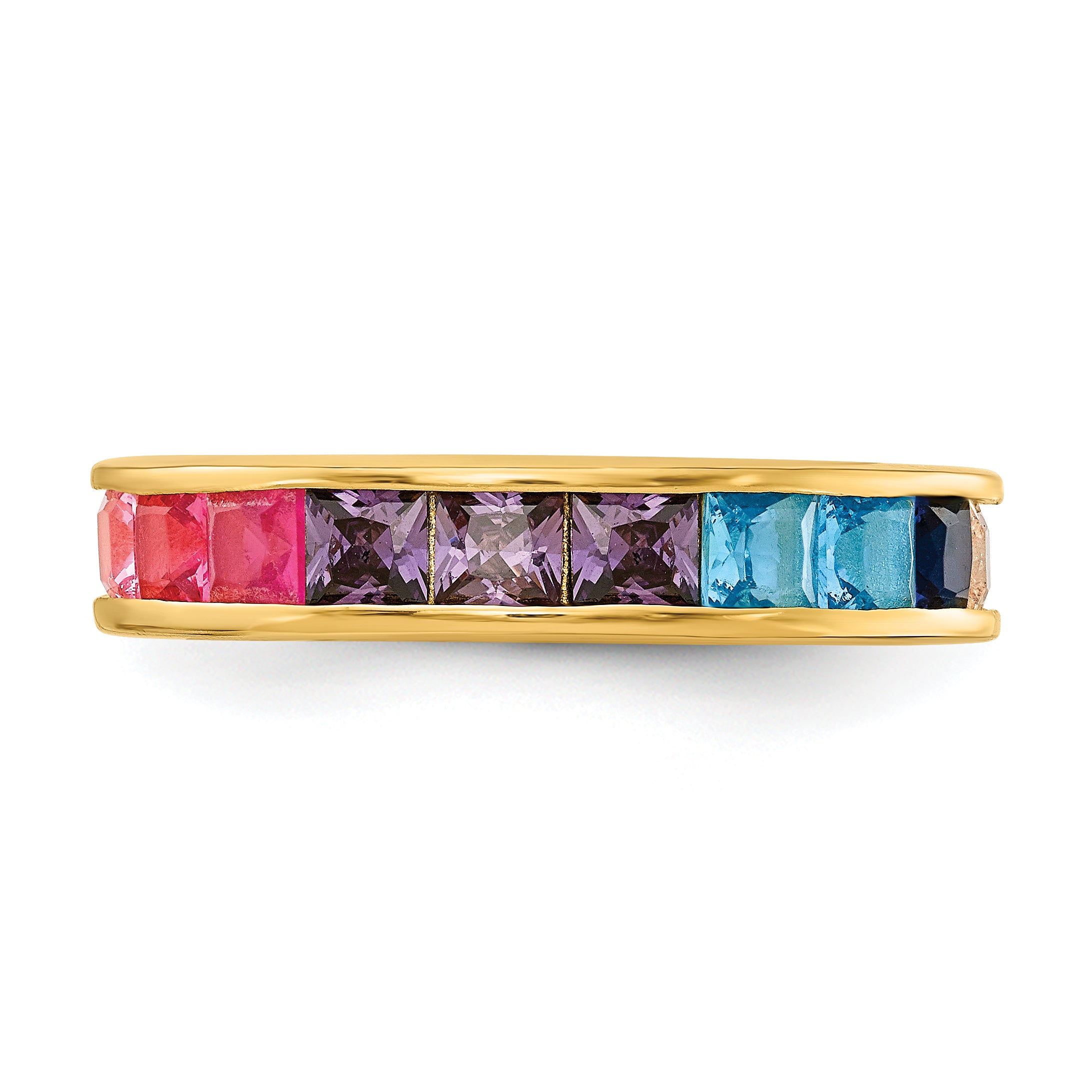 Sterling Silver Prizma Gold Tone 14K Flash Plated Channel Set Colorful Cz Eternity Band Ring (Size 6 Only)
