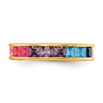 Sterling Silver Prizma Gold Tone 14K Flash Plated Channel Set Colorful Cz Eternity Band Ring (Size 6 Only)