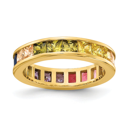 Sterling Silver Prizma Gold Tone 14K Flash Plated Channel Set Colorful Cz Eternity Band Ring (Size 6 Only)