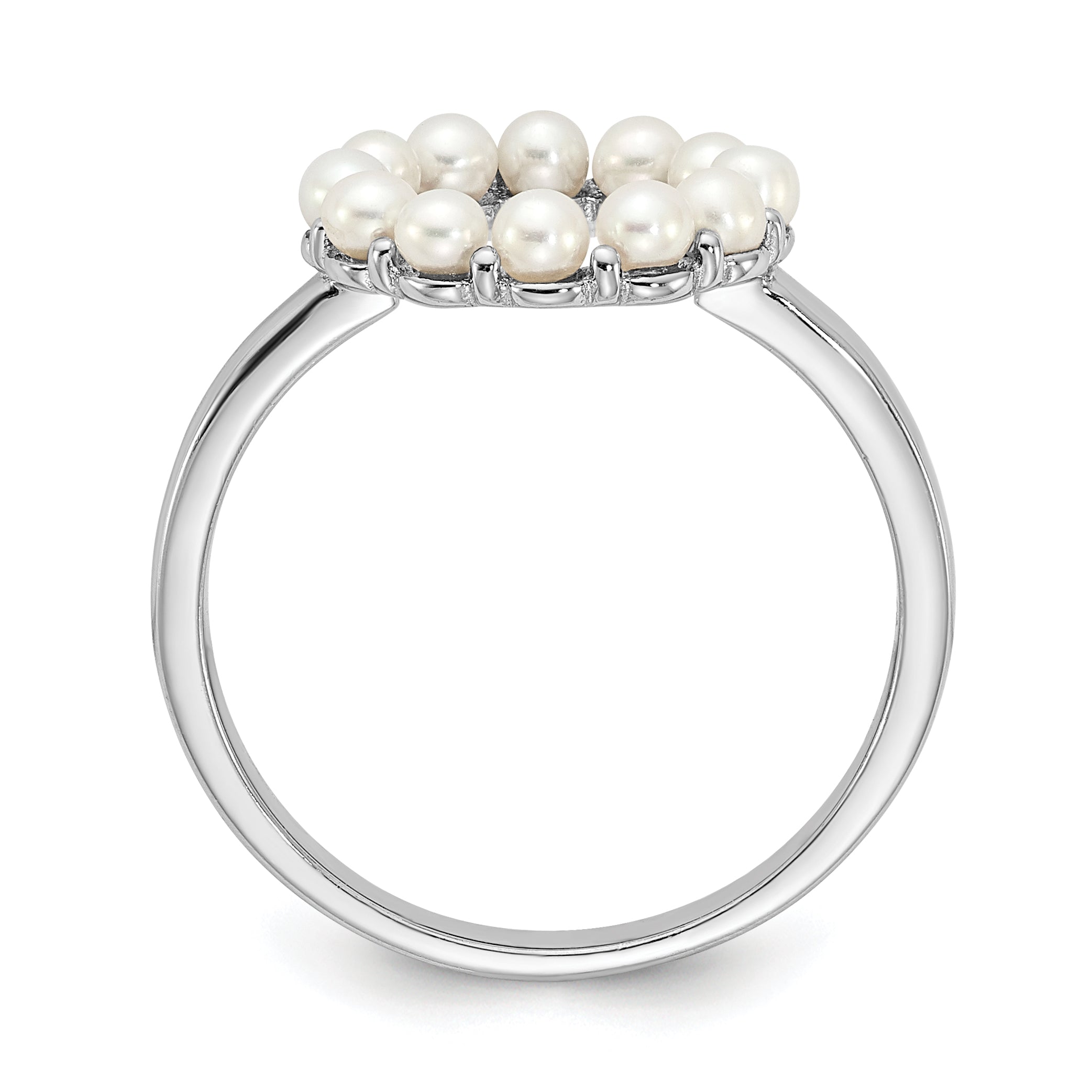 Sterling Silver Rhodium Plated 2 2.5mm White Button Freshwater Cultured Pearl Ring (Size 8 Only)