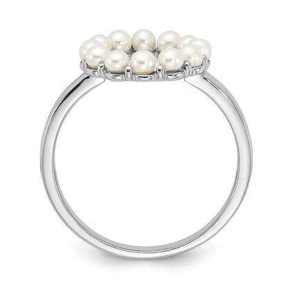 Sterling Silver Rhodium Plated 2 2.5mm White Button Freshwater Cultured Pearl Ring (Size 8 Only)