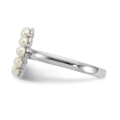 Sterling Silver Rhodium Plated 2 2.5mm White Button Freshwater Cultured Pearl Ring (Size 8 Only)