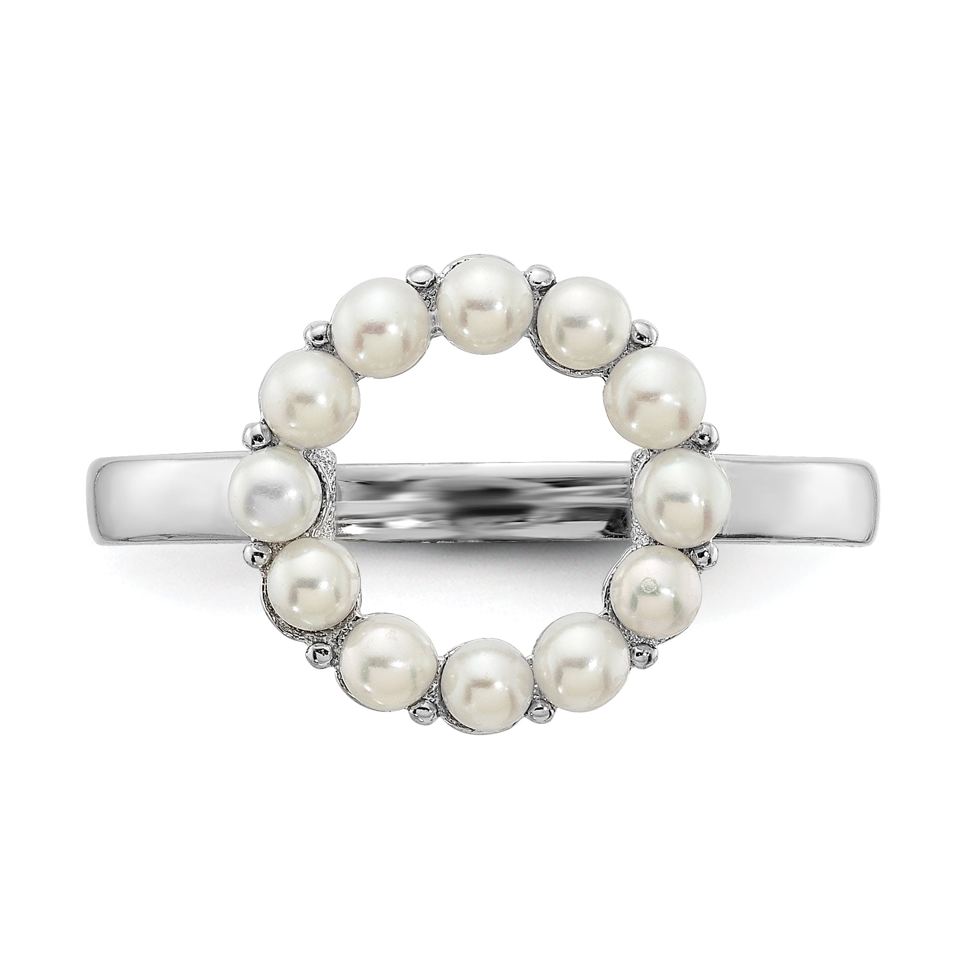 Sterling Silver Rhodium Plated 2 2.5mm White Button Freshwater Cultured Pearl Ring (Size 8 Only)
