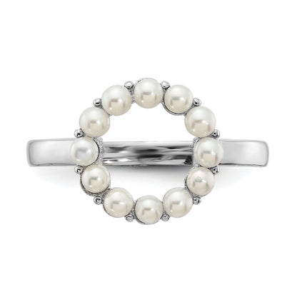 Sterling Silver Rhodium Plated 2 2.5mm White Button Freshwater Cultured Pearl Ring (Size 8 Only)