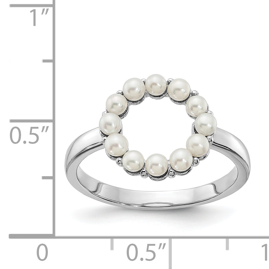 Sterling Silver Rhodium Plated 2 2.5mm White Button Freshwater Cultured Pearl Ring (Size 8 Only)
