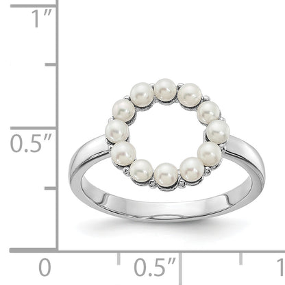Sterling Silver Rhodium Plated 2 2.5mm White Button Freshwater Cultured Pearl Ring (Size 8 Only)