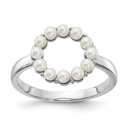 Sterling Silver Rhodium Plated 2 2.5mm White Button Freshwater Cultured Pearl Ring (Size 8 Only)