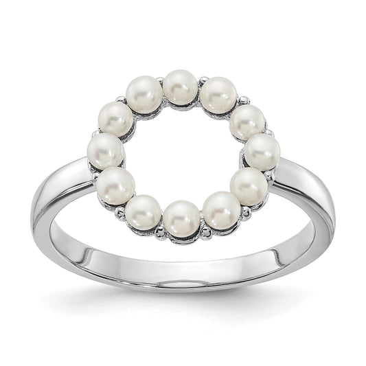 Sterling Silver Rhodium Plated 2 2.5mm White Button Freshwater Cultured Pearl Ring (Size 8 Only)