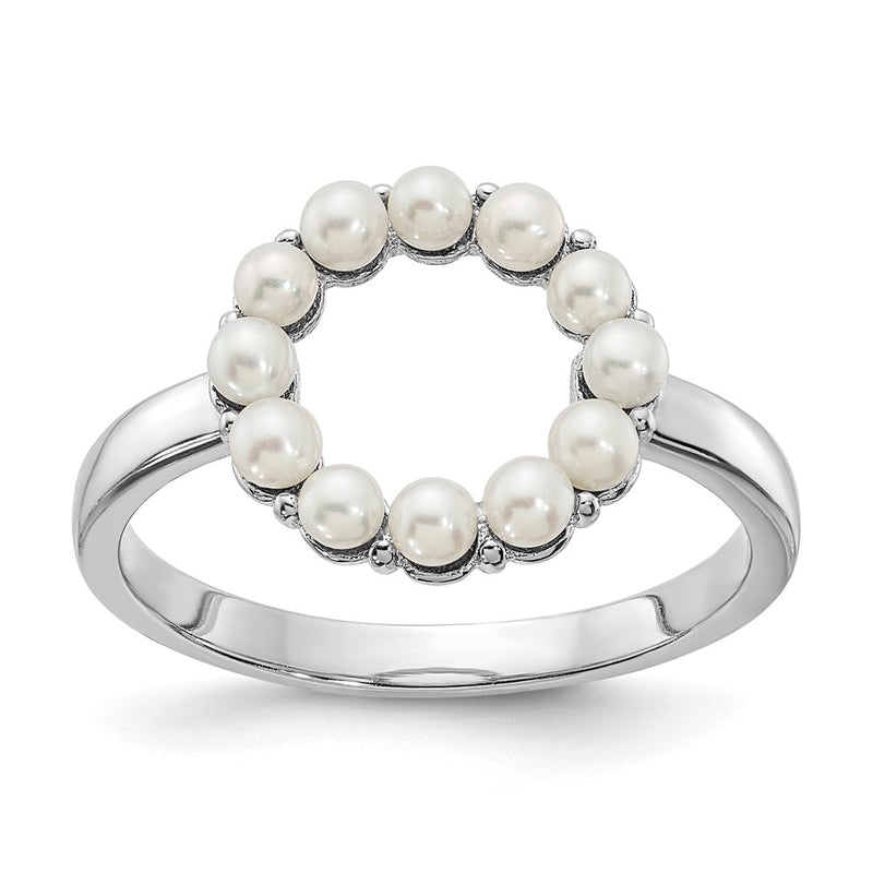 Sterling Silver Rhodium Plated 2 2.5mm White Button Freshwater Cultured Pearl Ring (Size 8 Only)