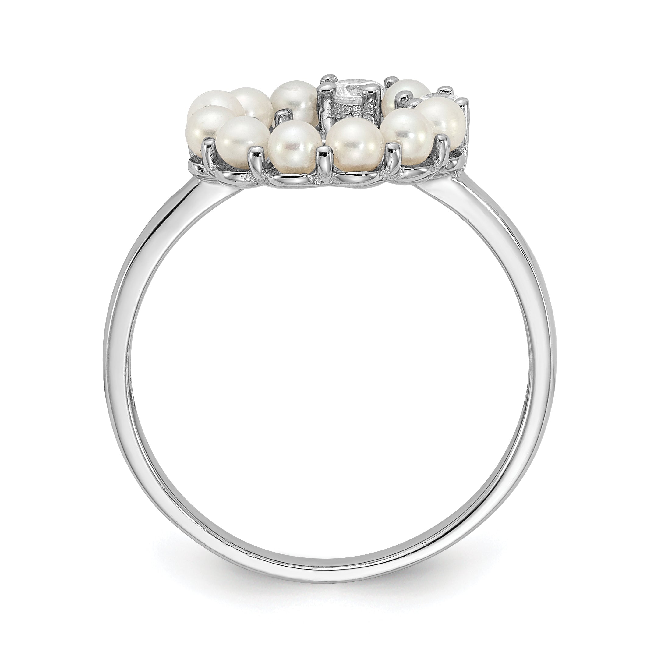 Sterling Silver Rhodium Plated 2 2.5mm Button Fwc Pearl Cz Ring