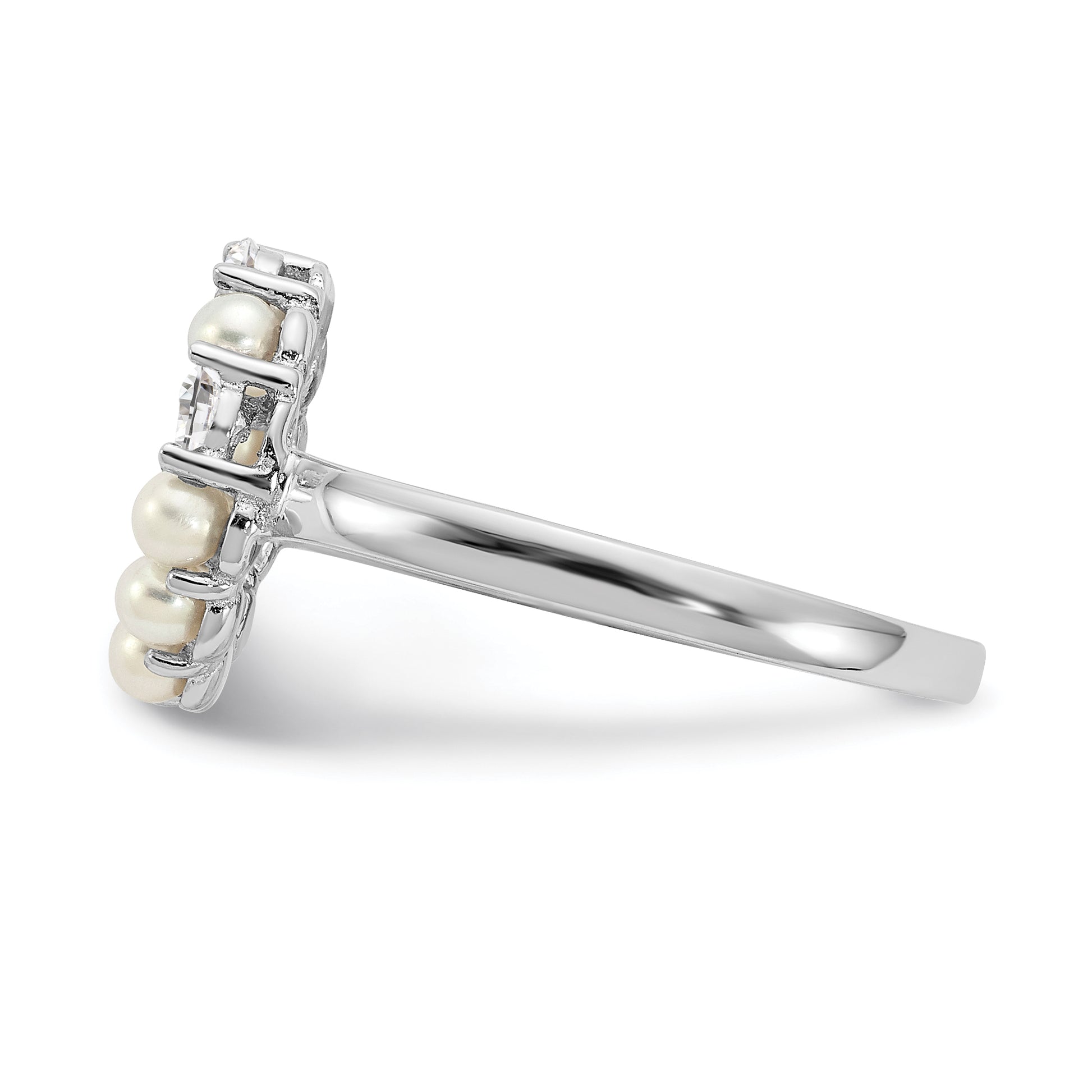 Sterling Silver Rhodium Plated 2 2.5mm Button Fwc Pearl Cz Ring