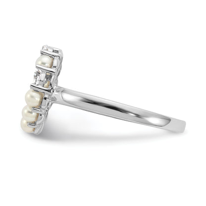Sterling Silver Rhodium Plated 2 2.5mm Button Fwc Pearl Cz Ring