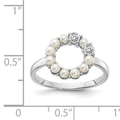 Sterling Silver Rhodium Plated 2 2.5mm Button Fwc Pearl Cz Ring