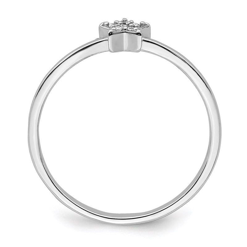 Sterling Silver Rhodium Plated Cz Star Ring
