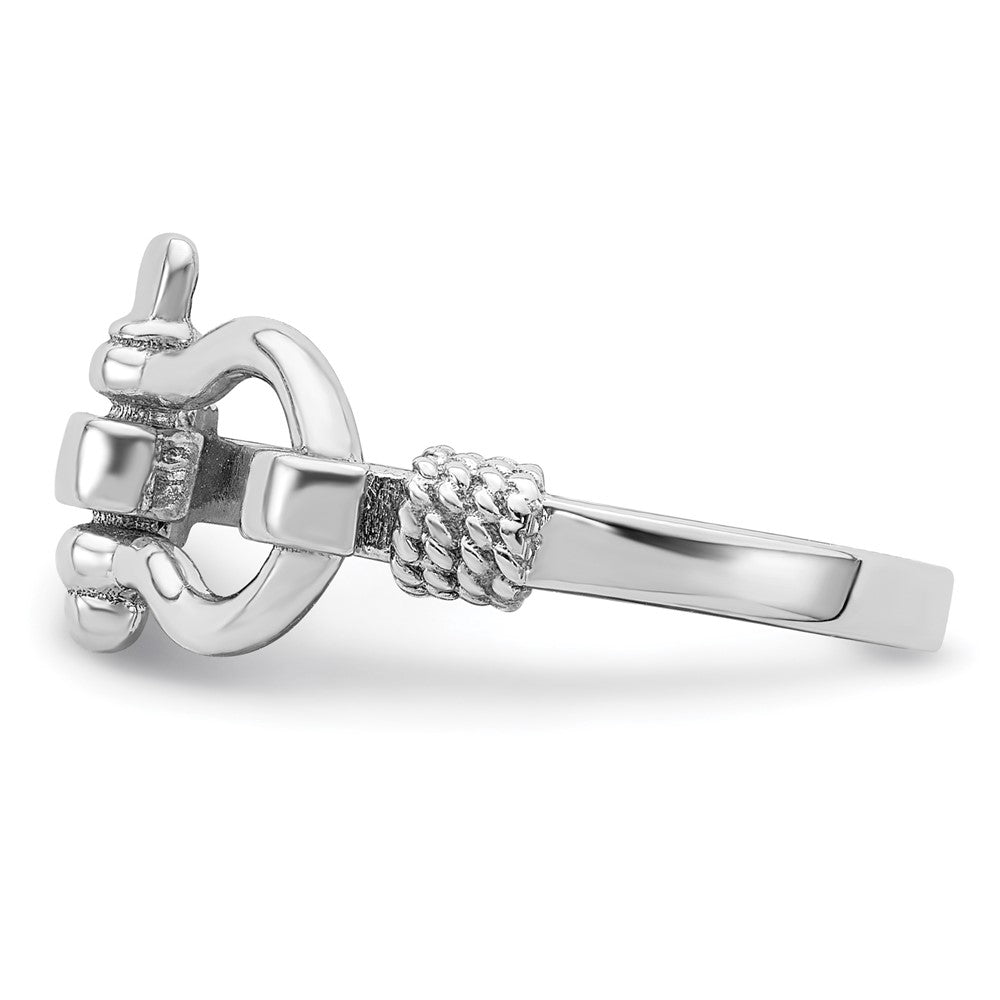 Sterling Silver De Ani Rhodium Plated Polished Shackle With Rope Trim Ring (Size 7 Only)