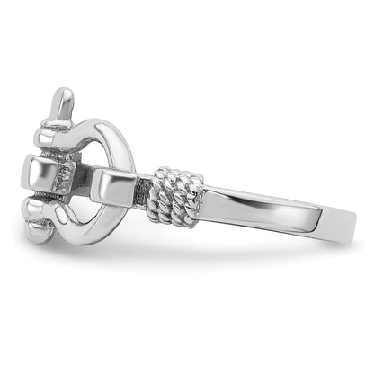 Sterling Silver De Ani Rhodium Plated Polished Shackle With Rope Trim Ring (Size 7 Only)