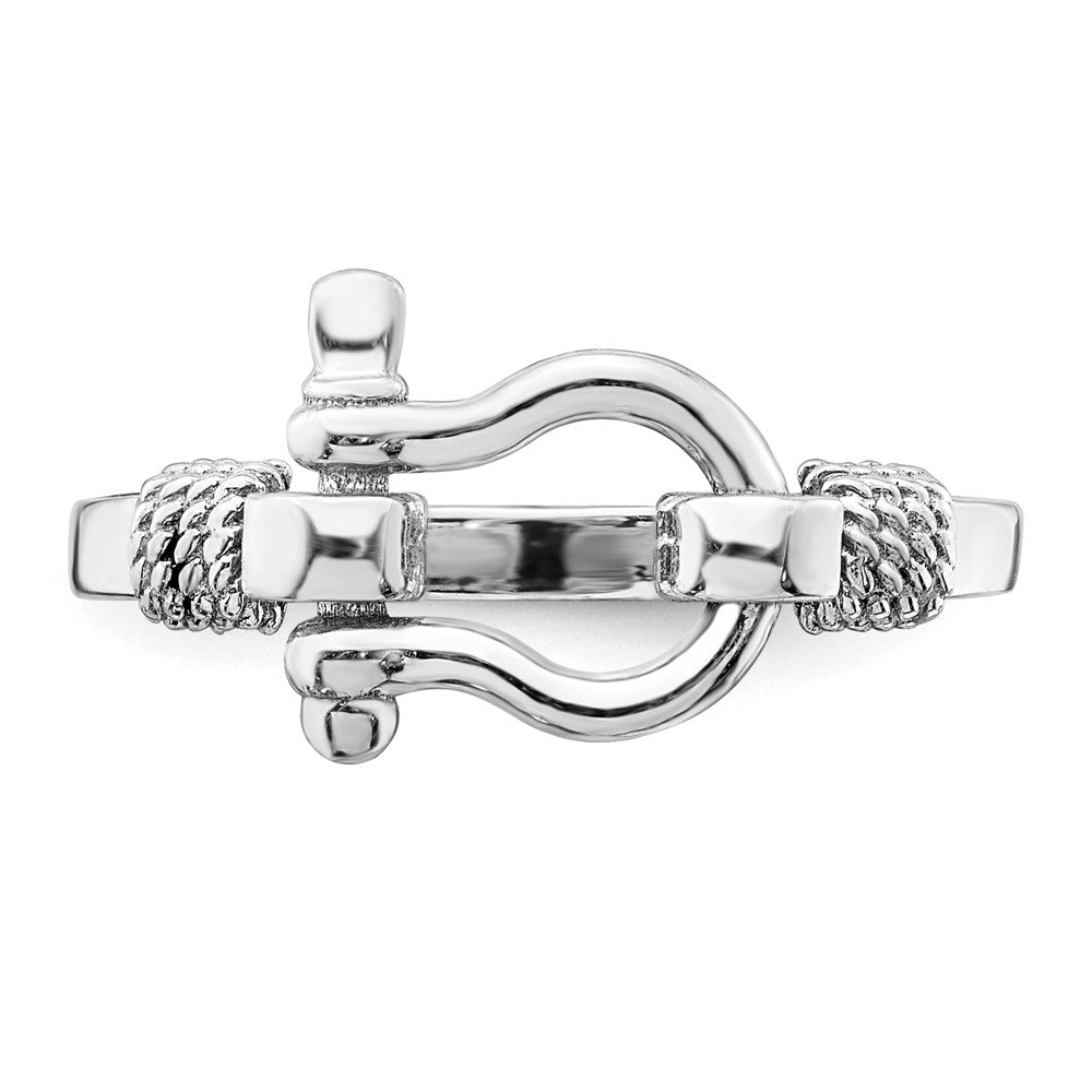 Sterling Silver De Ani Rhodium Plated Polished Shackle With Rope Trim Ring (Size 7 Only)