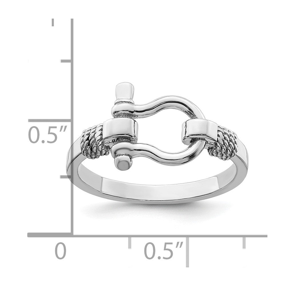 Sterling Silver De Ani Rhodium Plated Polished Shackle With Rope Trim Ring (Size 7 Only)