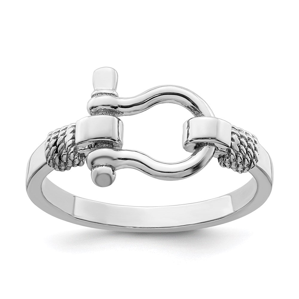 Sterling Silver De Ani Rhodium Plated Polished Shackle With Rope Trim Ring (Size 7 Only)