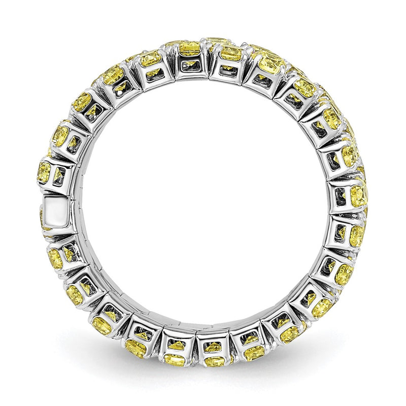 Sterling Silver Rhodium Plated November Yellow Triple Cz Adjustable Ring