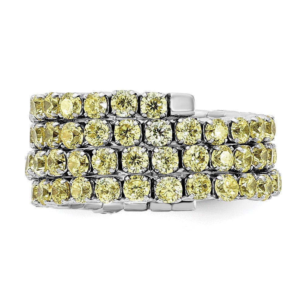 Sterling Silver Rhodium Plated November Yellow Triple Cz Adjustable Ring