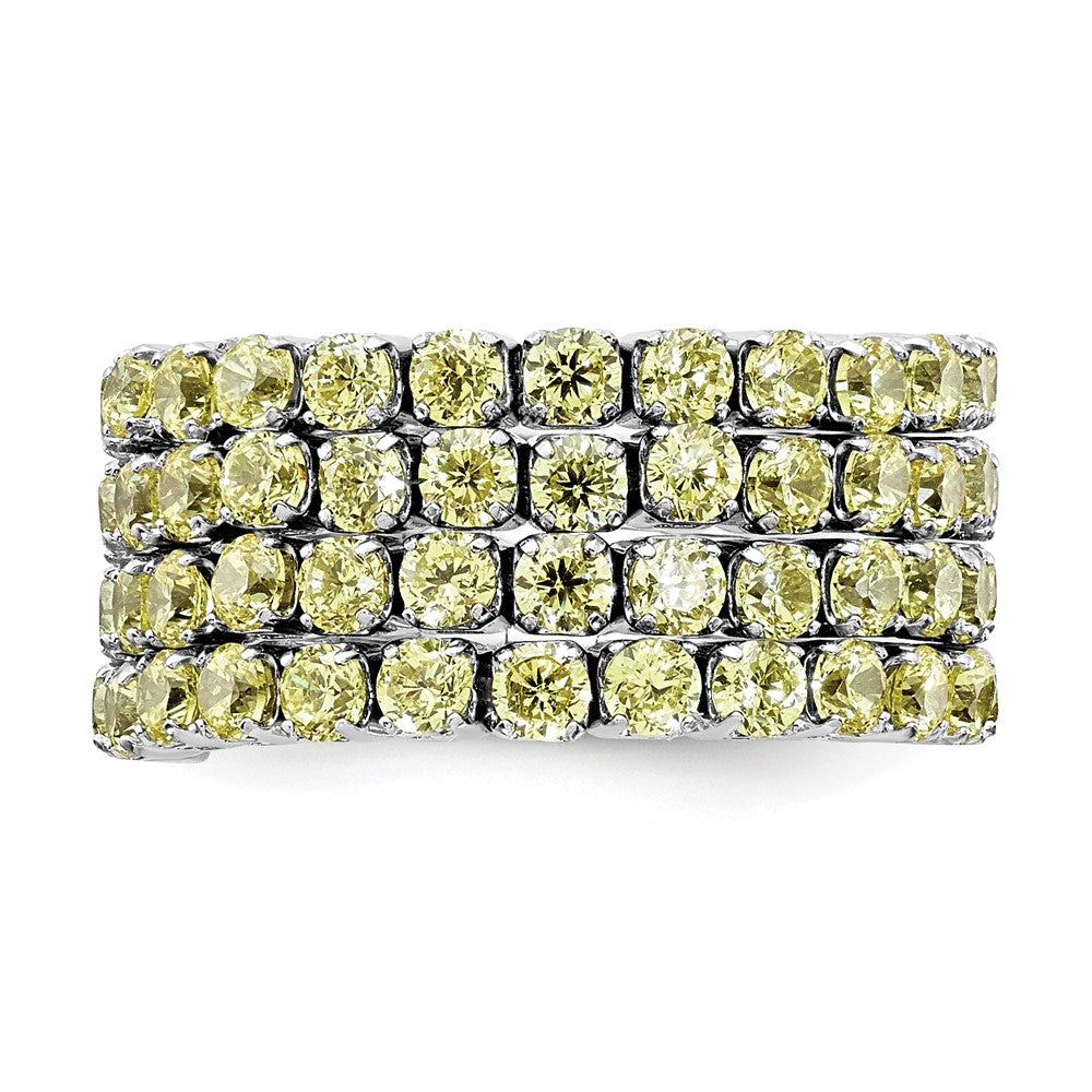 Sterling Silver Rhodium Plated November Yellow Triple Cz Adjustable Ring
