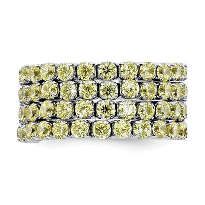 Sterling Silver Rhodium Plated November Yellow Triple Cz Adjustable Ring