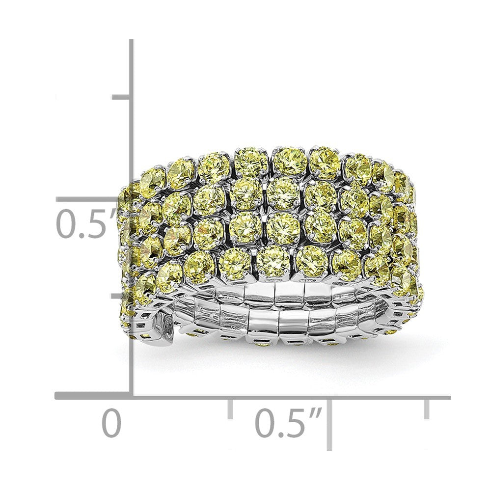 Sterling Silver Rhodium Plated November Yellow Triple Cz Adjustable Ring