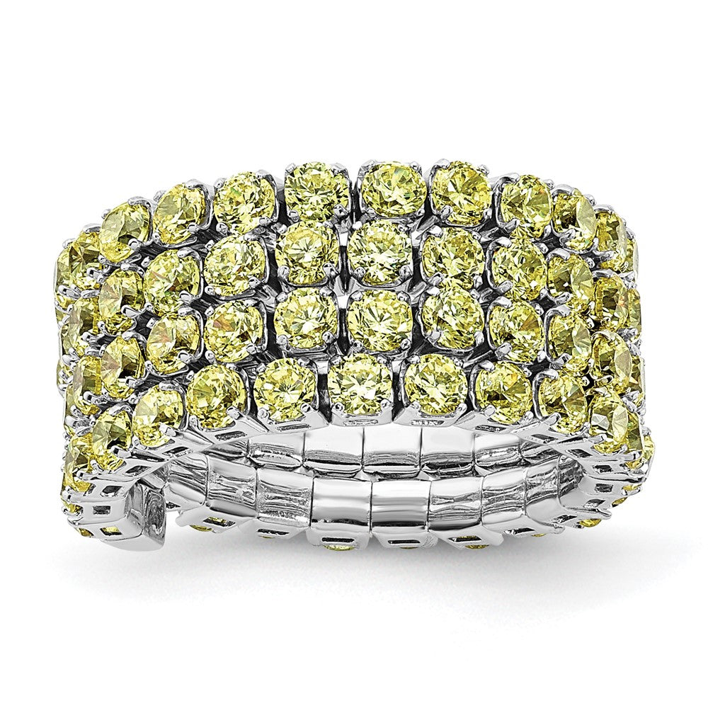 Sterling Silver Rhodium Plated November Yellow Triple Cz Adjustable Ring