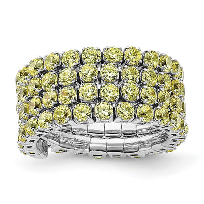 Sterling Silver Rhodium Plated November Yellow Triple Cz Adjustable Ring