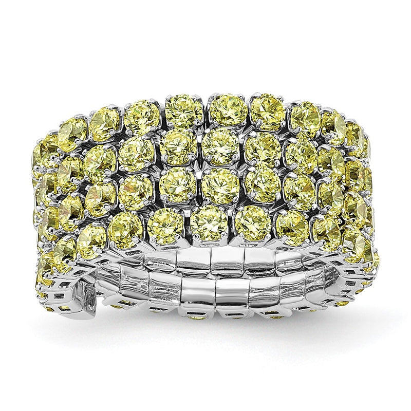 Sterling Silver Rhodium Plated November Yellow Triple Cz Adjustable Ring