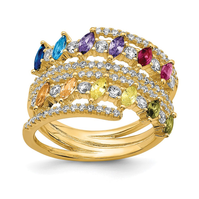 Sterling Silver Prizma Gold Tone 14K Flash Plated Colorful Marquise Cz Ring