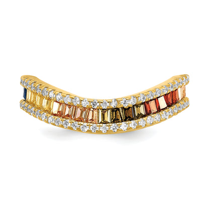 Sterling Silver Prizma Gold Tone 14K Flash Plated White And Colorful Channel Set Cz Ring