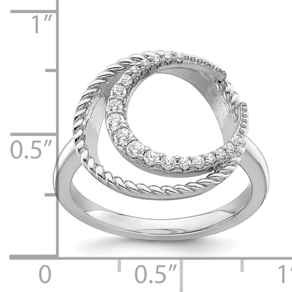 Sterling Silver Rhodium Plated Cz Circle Ring