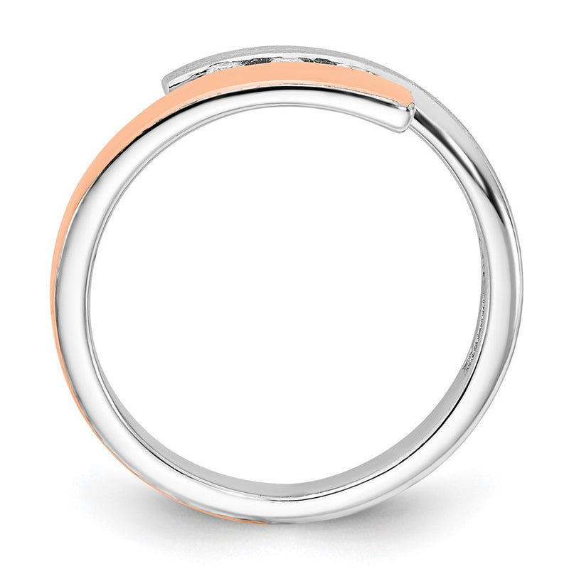 Rose Plated Sterling Silver Rh & Gold Diamond Bypass Ring
