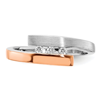Rose Plated Sterling Silver Rh & Gold Diamond Bypass Ring
