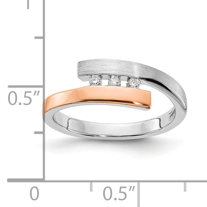 Rose Plated Sterling Silver Rh & Gold Diamond Bypass Ring