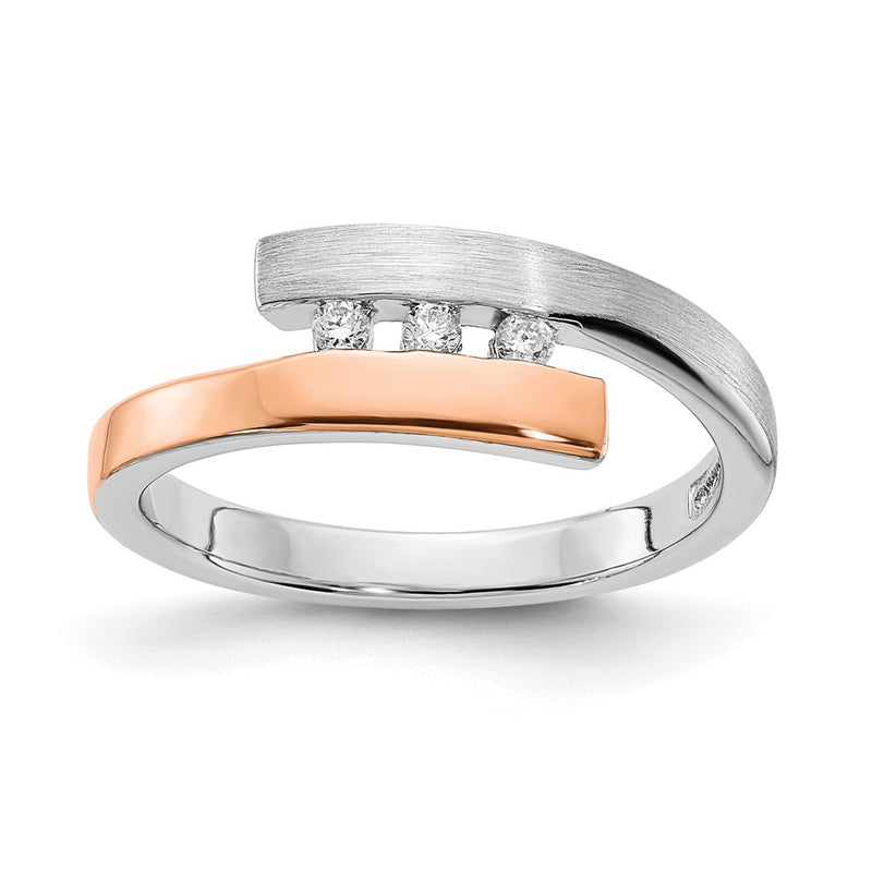 Rose Plated Sterling Silver Rh & Gold Diamond Bypass Ring