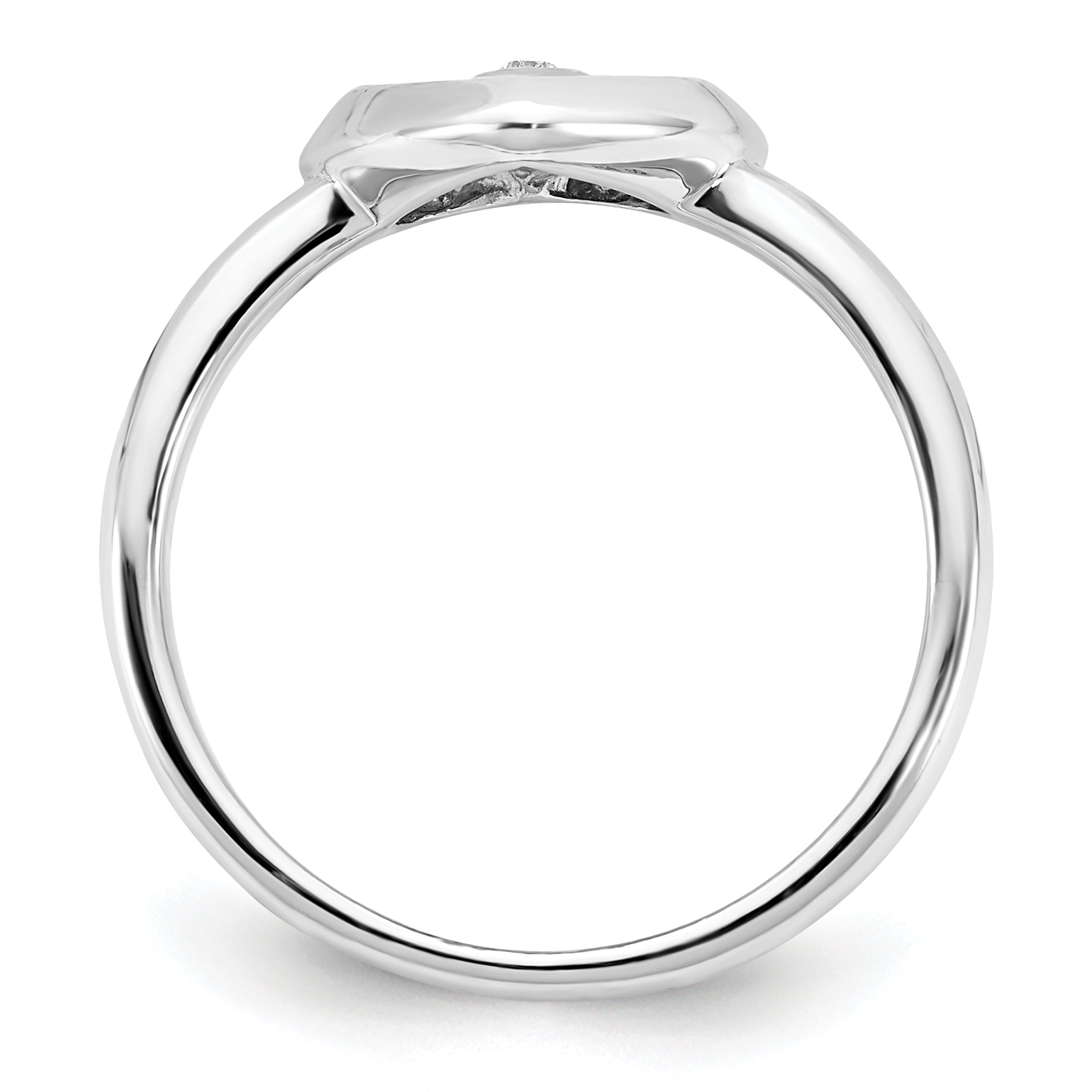 Rose Plated Sterling Silver Rh Gold Polished Satin Diamond Heart Rin